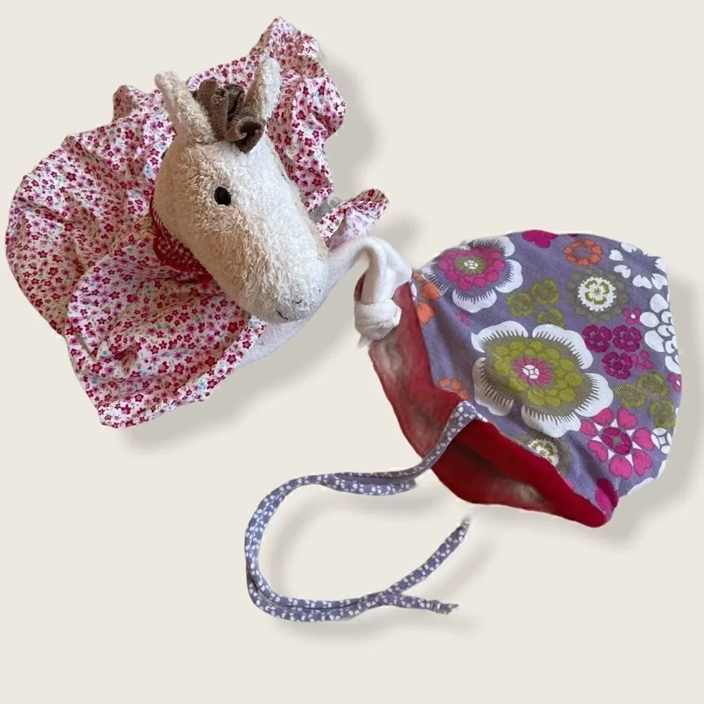 Hand Crafted Reversible Cotton/ Merino Wool Baby Cap Newborn to 3 Months